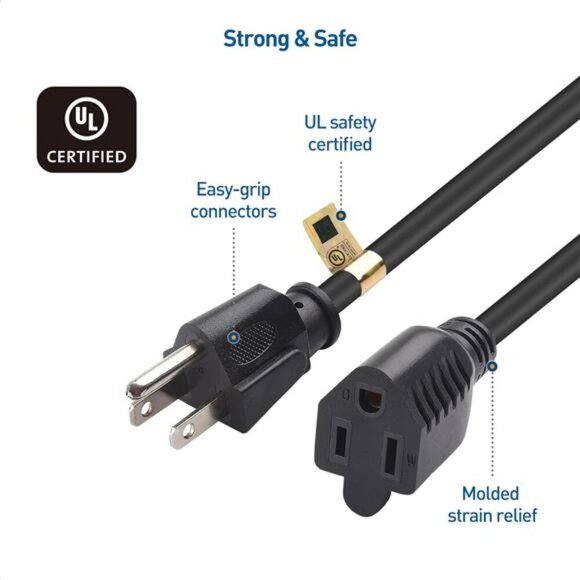 Cable Matters 2-Pack 16 AWG Heavy Duty 13A Power Extension Cord 10 ft - Picture 6 of 8